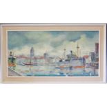 Industrial Harbour Scene, signed 20th century European school, oil on canvas, 90x50cm including