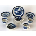 Group of Late 18th Century Caughley Fisherman pattern, transfer printed, porcelain toy miniatures to