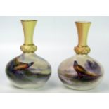 Pair of Royal Worcester Jars. Stinton Vases of baluster form, decorated with pheasants, blush and