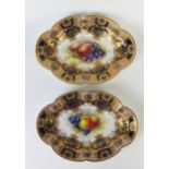 Pair of Royal Worcester Lobed Oval Fruit Dishes, one decorated with apples and grapes signed A.