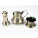 Three various silver condiments, various makers and dates, includes salts and mustard pot, weighable