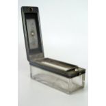 Victorian Asprey Silver Top and Cut Glass Tobacco Box with engine turned decoration, c. 10x4cm,