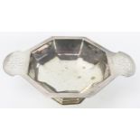 George V Octagonal Bonbon Dish with twin pierced handles, 23cm wide, Birmingham 1930, N C J Ltd.,