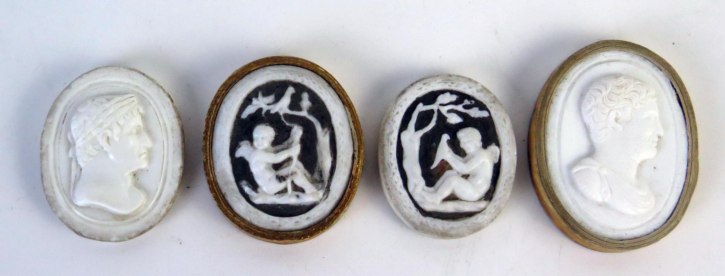 Four 19th Century 'Grand Tour' Glass Cameos, largest c. 4x3cm