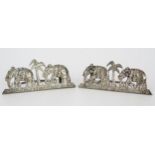 A Pair of London Silver Indian Style Menu Holders, each decorated with two elephants and a palm