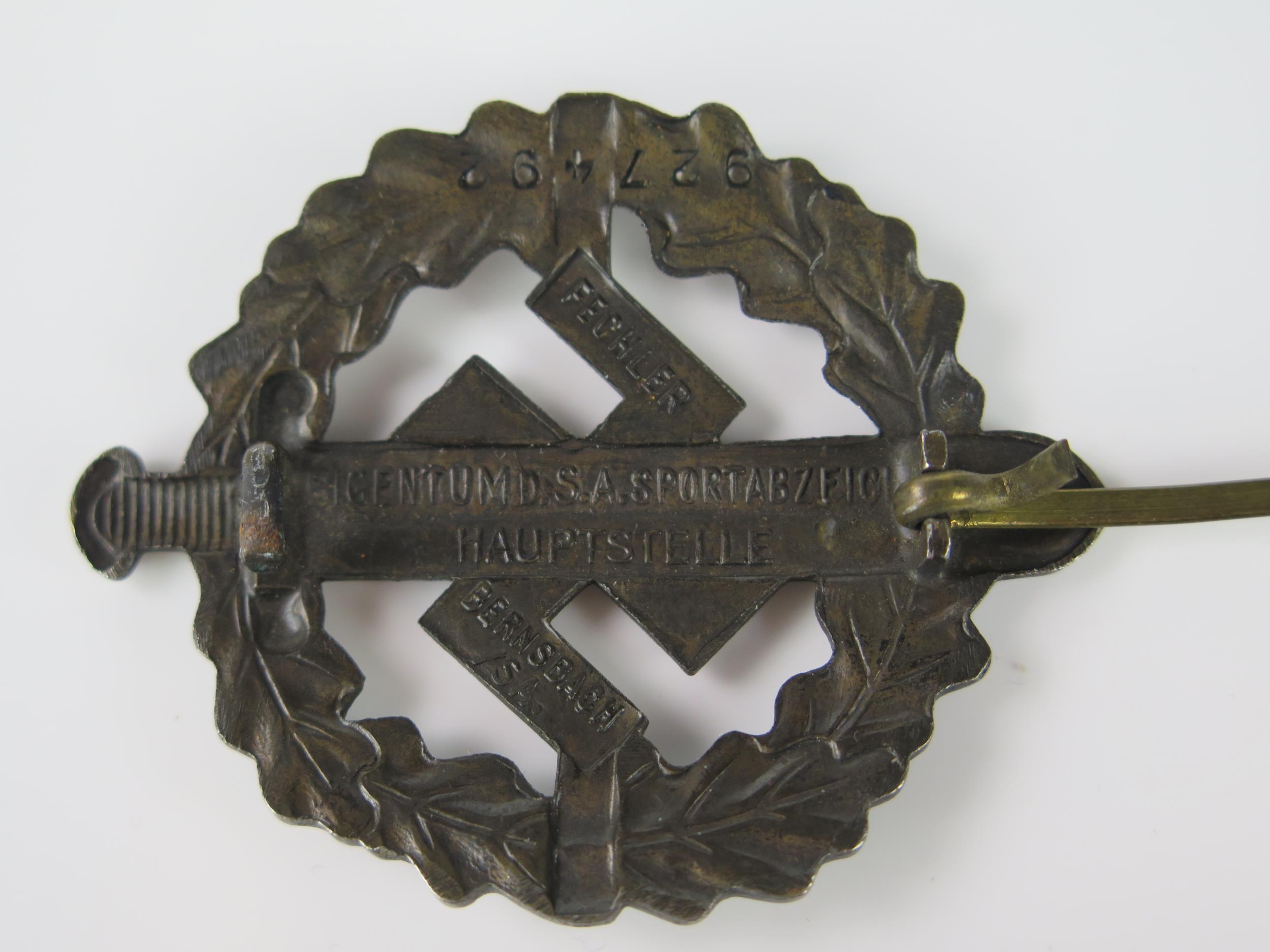 A Nazi German SA Sports Award, for Gau Bernsbach by Fechler no. 927492 - Image 3 of 3