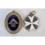 Two Masonic medals, enamel and silver Maltese cross Edinburgh silver together with a oval silver