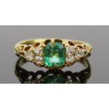 Green Paste and Old Cut Diamond Ring in a high carat gold setting (marks rubbed), size E.75, 2.7g