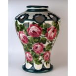 Wemyss Kenmore vase, Cabbage Rose pattern, oval blue T. Goode and Co mark to base, 37.5cm high.