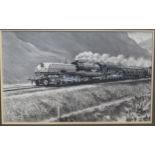 Roy Nockolds (British, 1911-1979) Charcoal & Chalk Original of a Beyer-Garrat Steam Locomotive (