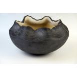 David Roberts (b.1947), Studio Pottery, large open bowl, with wavy rim, 19.5x33cm, impressed DR to