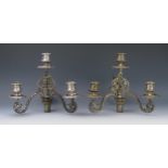 A pair of Victorian silver three branch candelabra fittings, maker John, Edward, Walter and John