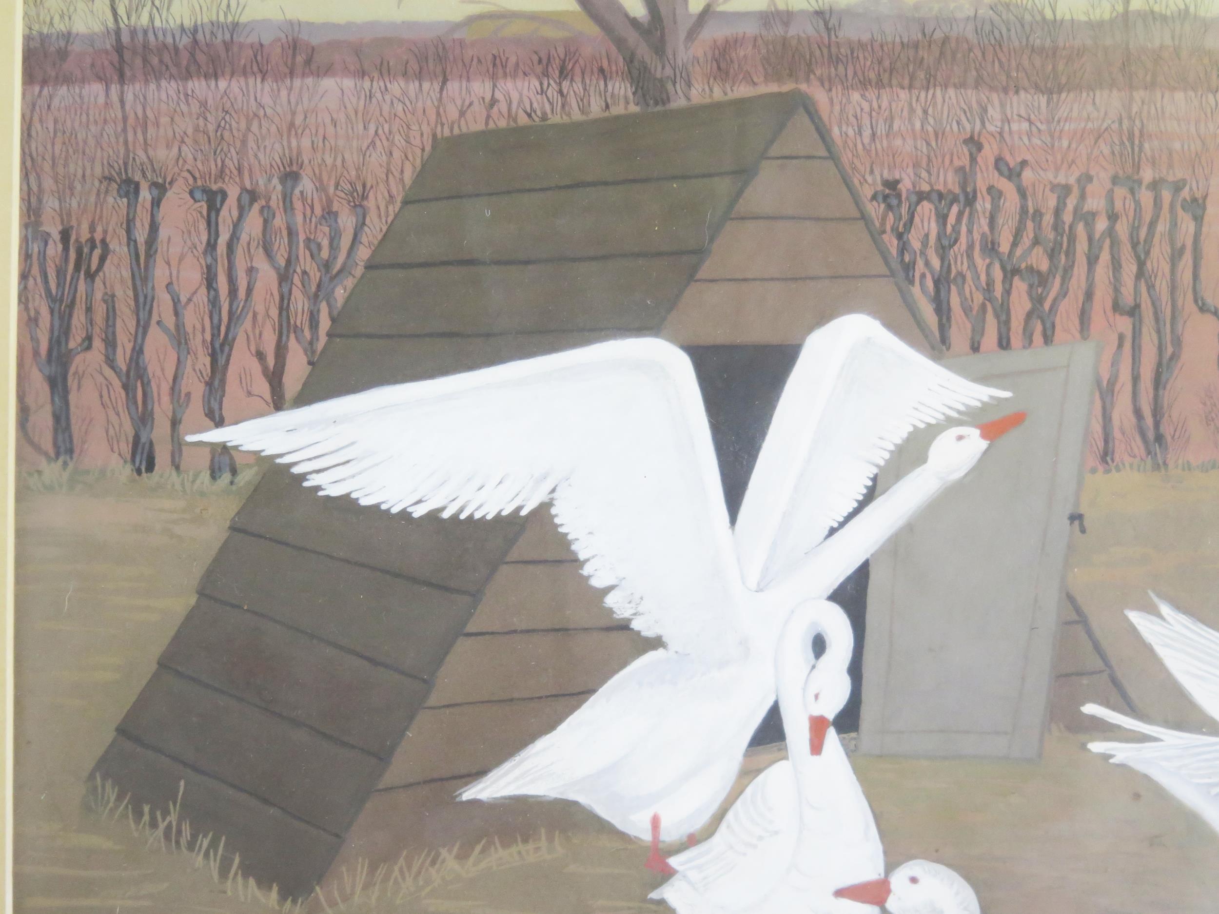 20th century school, Geese feeding in a pen, watercolour, unsigned, undated, 440 x 580cm - Image 2 of 2