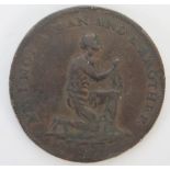 Middlesex, Political + Social Series, Lutwyche’s Anti-slavery halfpenny undated but c.1795. Kneeling