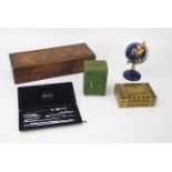 Huntley and Palmers Biscuit Tin, miniature tin 'safe', Kern draughtsman's set, small globe and