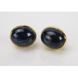 A Pair of Cabochon Sapphire Stud Earrings, 13x11mm head, 6.2g