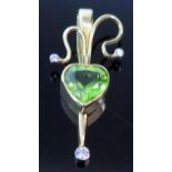 Peridot and Diamond Pendant in an 18ct hallmarked gold setting, 34.5mm drop, 4.2g