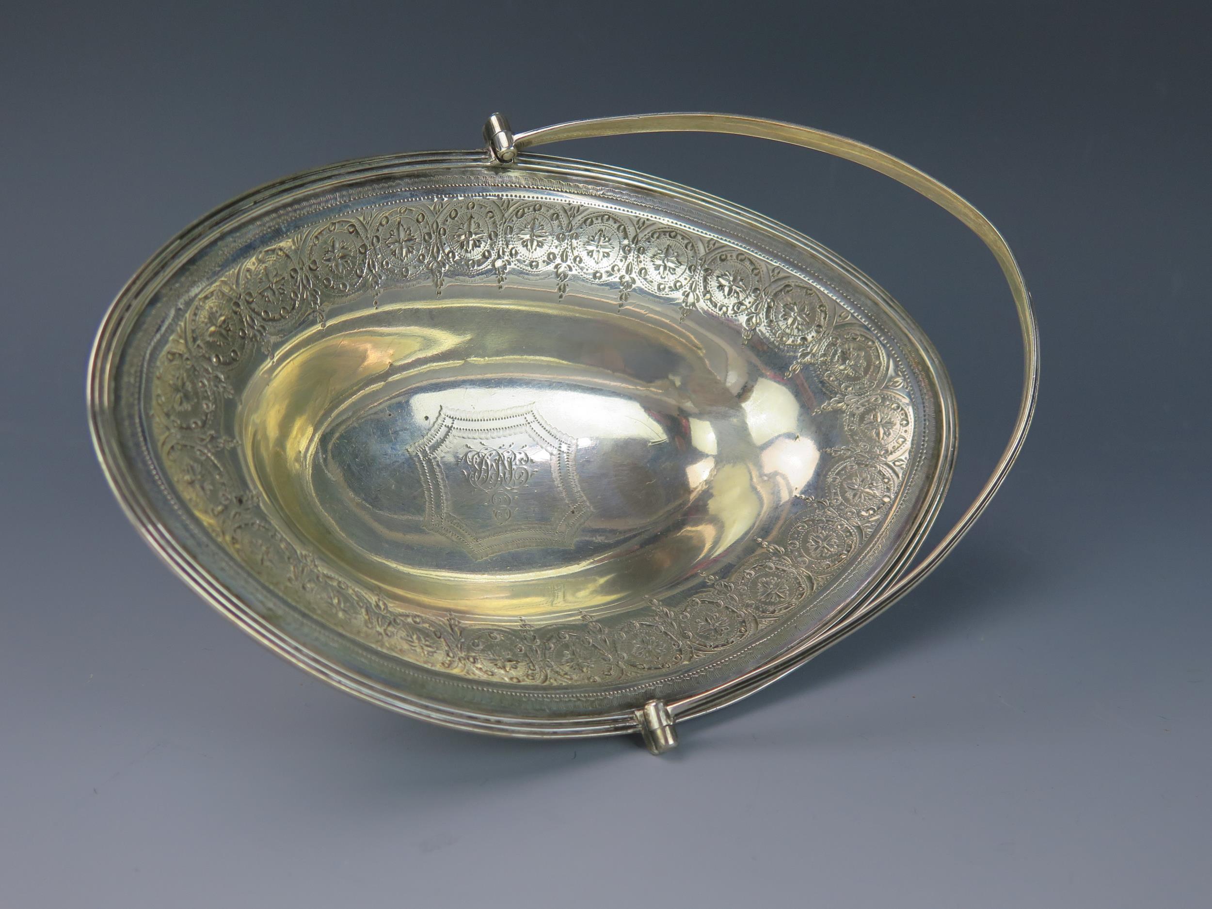 A George III silver swing handled sweetmeat dish, maker Henry Chawner, London, 1791, monogrammed, of - Image 2 of 3