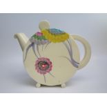 A Clarice Cliff Bizarre Pattern Pink Pearls circular teapot, 13.5cm. Slight scratches to decoration.