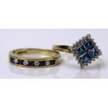 Two Diamond and Blue Stone Dress Rings, sizes P.25 and P, 5.4g