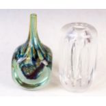 A Mdina variegated glass vase of square outline with slender neck, 18cm high, together with a