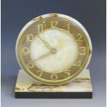 French Art Deco Onyx Mantle Clock, 22.5cm high. Running