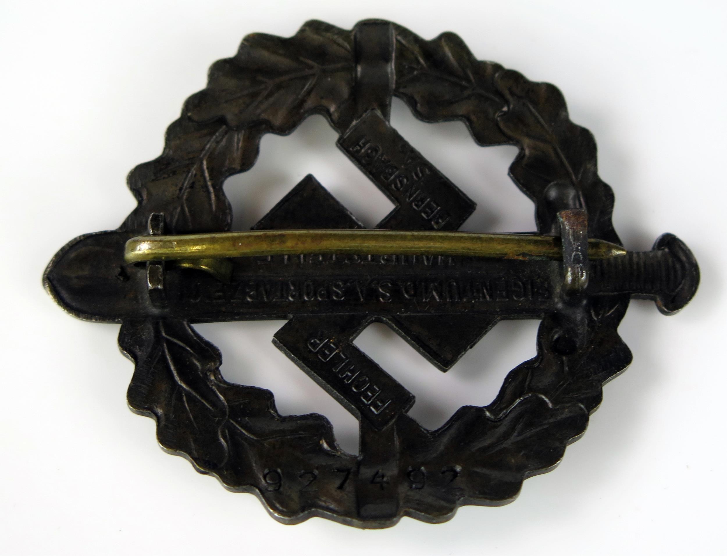 A Nazi German SA Sports Award, for Gau Bernsbach by Fechler no. 927492 - Image 2 of 3