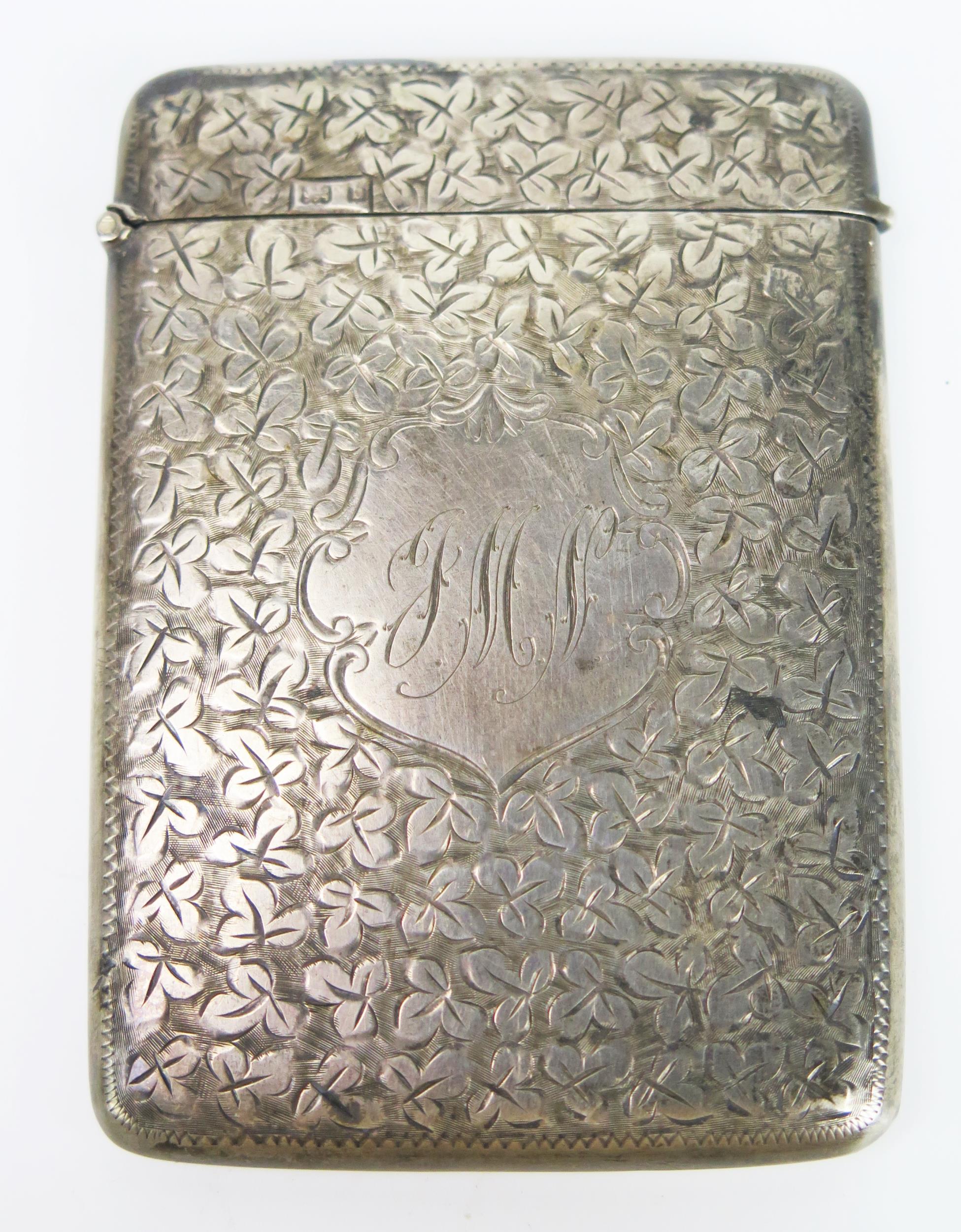 Victorian Silver Card Case with chased leaf decoration, Birmingham 1901, Joseph Gloster Ltd., 77g