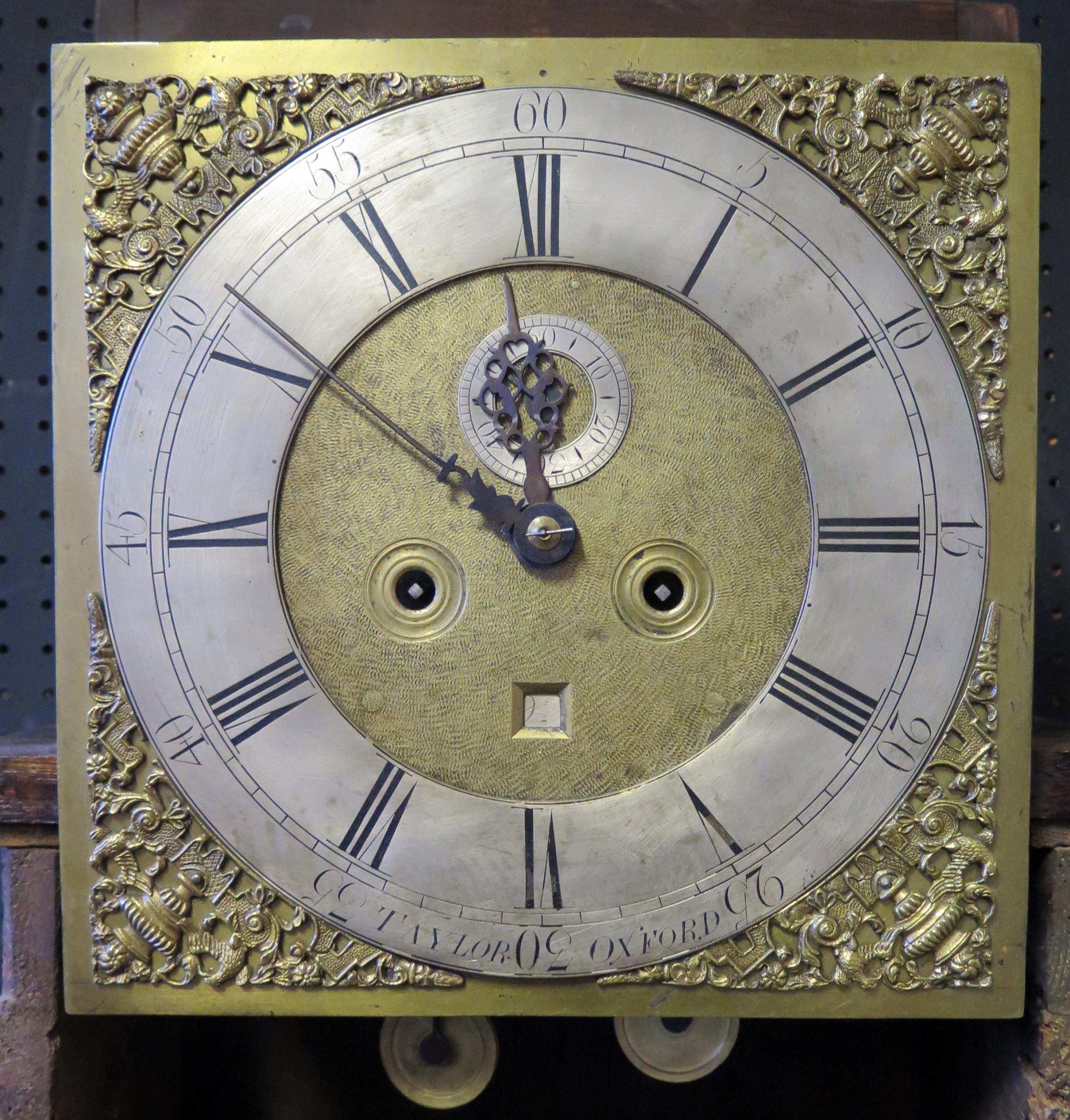 Taylor Oxford, a 19th century oak longcase clock, having a square hood, the trunk with plain panel - Image 2 of 6