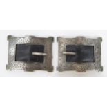 Pair of Victorian White Metal Shoe Buckles with chased foliate, unmarked, 5x3.5cm