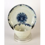 Late 18th Century Worcester Blue and White Tea Bowl and Saucer, Chrysanthemum pattern, 4cm high.