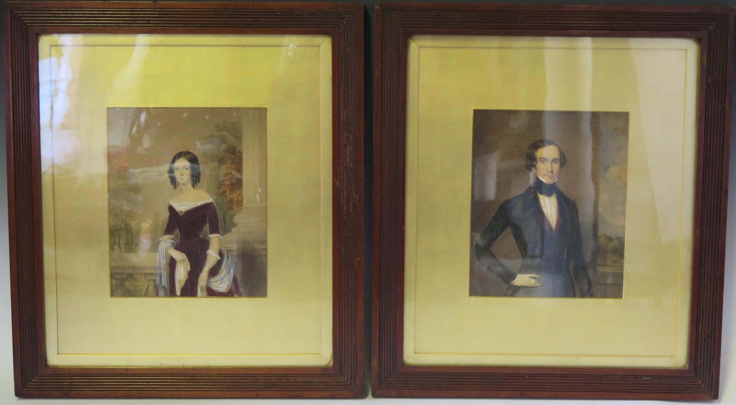 Pair of Formal Half Length Portraits of a Lady and Gentleman, 19th century English school,