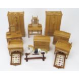 Dolls House Group of "Pine" Bedroom Furniture 1:12 Scale made by Dennis Brogden including wardrobes,