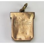 A Victorian Unmarked Gold Hinged Locket engraved DINNA FORGET 1883, 37mm drop, 7.9g gross
