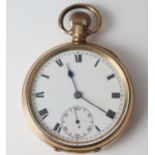 A Gent's Open Dial Keyless Pocket Watch with Dennison Moon Gold Plated 50.5mm Case. Running