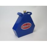 A repainted replica Bugatti petrol can with brass can, 24cm high.