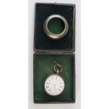 A late Victorian silver cased gents open faced pocket watch, with 44mm enamel Roman dial and