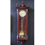 A Vienna style regulator wall clock, of traditional design, with 16cm Roman dial, lacks weights, the