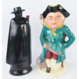 A Royal Doulton Sandeman port figural bottle, lacks stopper 26cm high, together with a musical jug