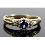 A 9ct Gold, Sapphire and Diamond Ring, c. 5x4.2mm sapphire, full hallmarks, size O.5, 2.1g