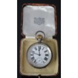A Victorian Silver Open Dial Keyless Pocket Watch, the 54mm case with enamel dial having Roman