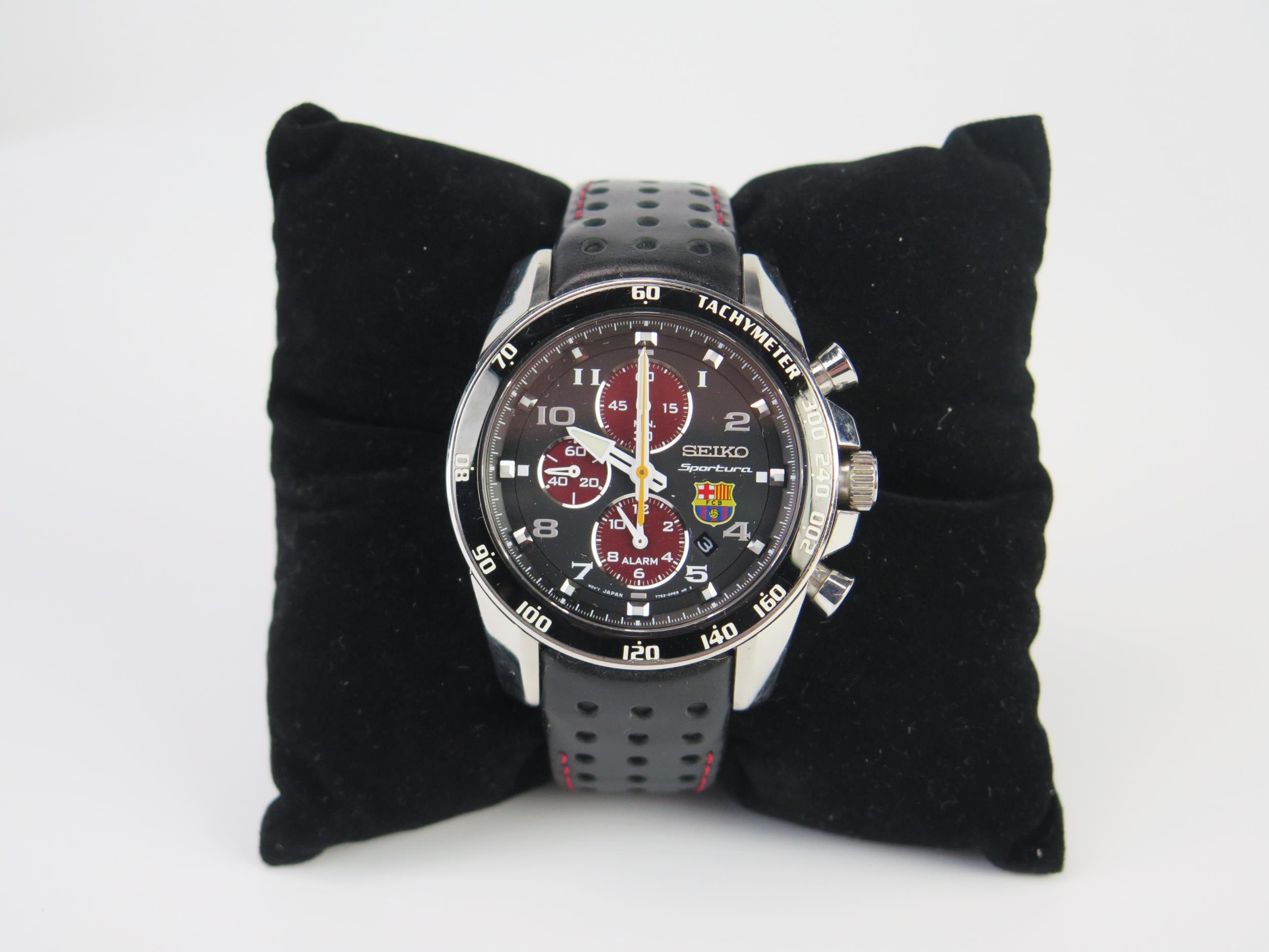 A Seiko Sportura FC Barcelona Chronograph Men's Watch limited edition, boxed. Appears barely worn