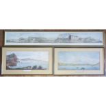 A panoramic view of Sidmouth, polychrome print, 18 x 32cm, together with a pair of prints, 'Sidmouth