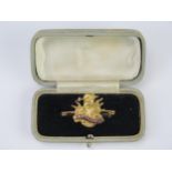 A 9ct gold and enamel sweetheart brooch, "H.M.S. Thunderer", 3.0gms, 3.5cm wide, cased,
