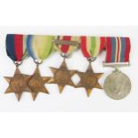 A World War II group of five medals, includes, 1939-45 Star, Africa Star with clasp, Atlantic