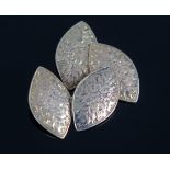 A Pair of Antique 15ct Gold Lozenge Shaped Cufflinks with chased foliate decoration, 23mm long, 9.2