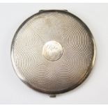 A George Vi silver compact, maker Padgett & Barham Ltd, London, 1945, inscribed and dated, of