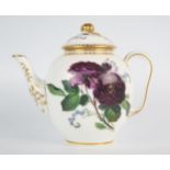 A Sevres style porcelain teapot and lid, of ovoid form, the domed lid painted with roses, and floral