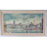 Industrial Harbour Scene, signed 20th century European school, oil on canvas, 90x50cm including