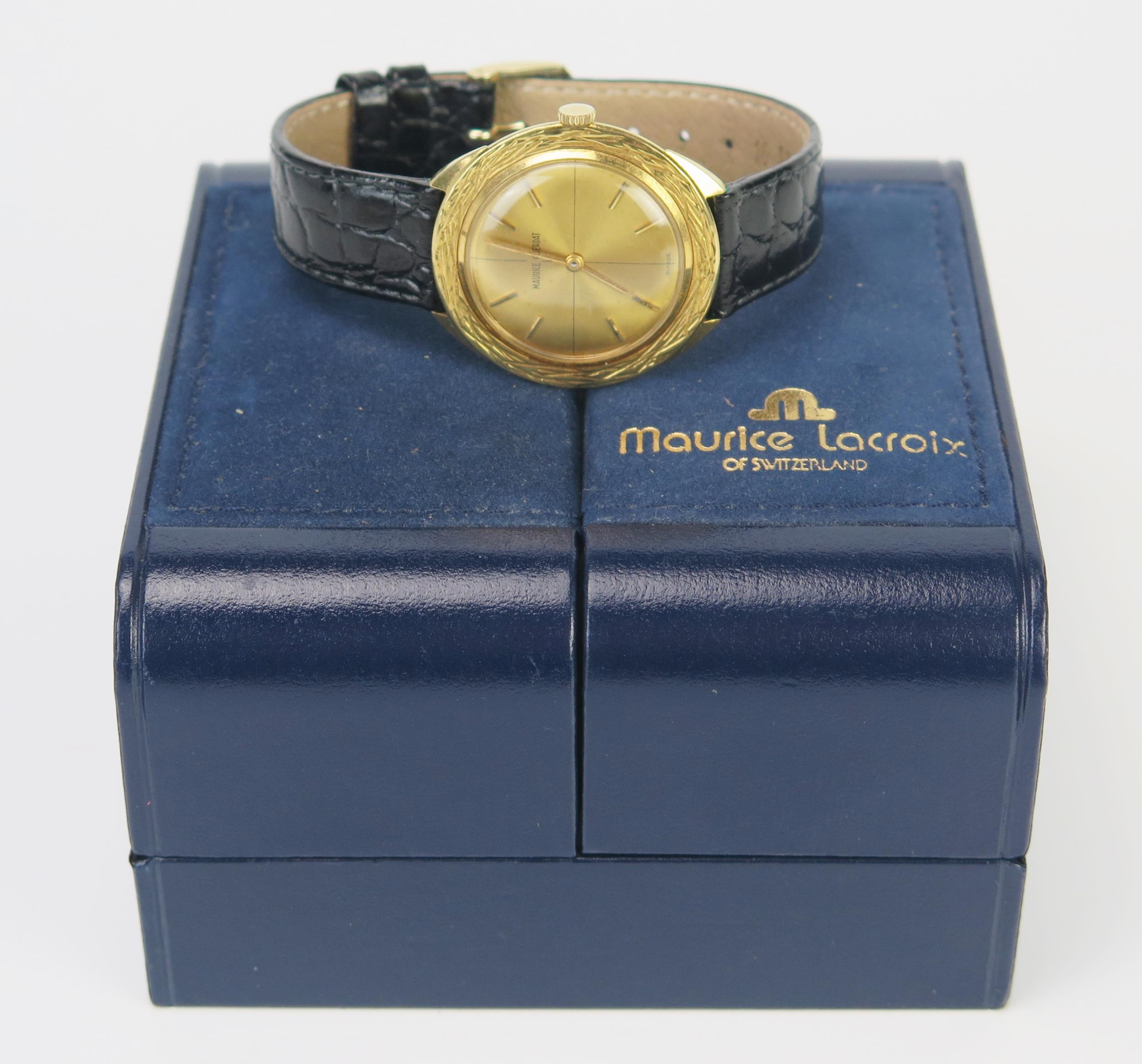 A Maurice Lacroix 18ct Gold Gent's Wristwatch, 34mm diam., manual wind and boxed. Running - Image 2 of 2